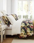 Peony - Queen Washed Linen Comforter Set Set of 3 - Charcoal