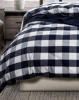 Camille - Queen Buffalo Check Duvet Cover Set Set of 3 - Navy