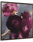 Plum Ranculus - Framed Floral Art - Black / Gold / Gray / Green / Pink / Purple / Red / White / Yellow