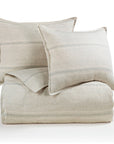 100% French Flax Linen - King Variegated Stripe Duvet Cover Set Set of 3 - Natural / Light Blue