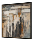 Landslide - Framed Abstract Print - Black / Brass / Gold / Gray / Orange / White / Yellow