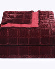 Stella - Full/Queen Faux Silk Velvet Double Box Stitch Quilt Set Set of 3 - Garnet Red