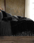 Stella - Queen Faux Silk Velvet Bedspread Set Set of 3 - Dark Slate