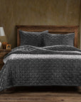 Stella - King Faux Silk Velvet Pintuck Quilt Set (Set of 3) - Dark Slate