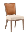Lina - Leather and Linen Chair - Light Brown / Beige
