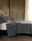 Stella - King Faux Silk Velvet Pintuck Quilt - Dark Slate