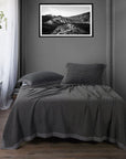 Stonewashed Cotton Waffle Weave - King Coverlet Set Set of 3 - Slate