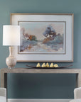 Morning Lake - Watercolor Framed Print - Blue