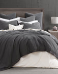Stonewashed Cotton Waffle Weave - Queen Duvet Cover Set Set of 3 - Slate