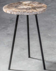 Mircea - Petrified Wood Accent Table - Black & Light Brown