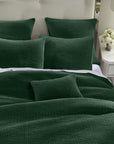 Stonewashed Cotton Velvet - King Quilt Set Set of 3 - Emerald