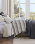 100% French Flax Linen - Queen Variegated Stripe Duvet Cover Set (Set of 3) - Charcoal