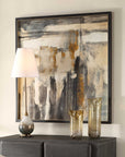 Landslide - Framed Abstract Print - Black / Brass / Gold / Gray / Orange / White / Yellow
