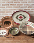Aztec Bear - Melamine Dinnerware Set Set of 14 , 2 Per Carton - Brown / Red