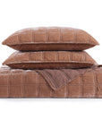 Stella - Full/Queen Faux Silk Velvet Double Box Stitch Quilt Set (Set of 3) - Dusty Rose