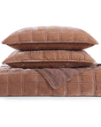 Stella - Full/Queen Faux Silk Velvet Double Box Stitch Quilt Set Set of 3 - Dusty Rose