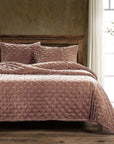 Stella - King Faux Silk Velvet Pintuck Quilt Set Set of 3 - Dusty Rose