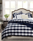 Camille - King Buffalo Check Duvet Cover Set Set of 3 - Navy