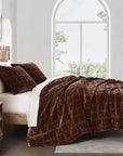 Stella - King Faux Silk Velvet Double Box Stitch Quilt Set (Set of 3) - Copper Brown