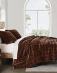 Stella - King Faux Silk Velvet Double Box Stitch Quilt Set Set of 3 - Copper Brown