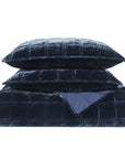 Stella - King Faux Silk Velvet Double Box Stitch Quilt Set Set of 3 - Midnight Blue