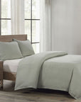 Hera - King Washed Linen Flange Comforter Set Set of 3 - Sage