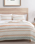 Mystic Stripe - King Cotton Gauze Quilt Set Set of 3 - Coral