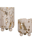 Quarried Stone - Indoor-Outdoor Candleholders (Set of 2) - Brown / White