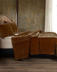 Stella - King Faux Silk Velvet Pintuck Quilt Set Set of 3 - Copper Brown