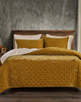 Stella - Full/Queen Faux Silk Velvet Pintuck Quilt - Saffron