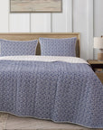 Indigo - Full/Queen Staccato Reversible Quilt Set Set of 3 - Blue / White