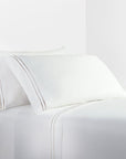 Stripe Sheet - Queen 350TC Embroidered Stripe Sheet Set Set of 4 - White / Taupe