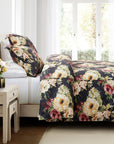 Peony - Queen Washed Linen Duvet Cover Set Set of 3 - Charcoal
