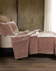 Stella - King Faux Silk Velvet Pintuck Quilt - Dusty Rose
