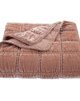 Stella - Faux Silk Velvet Double Box Stitch Throw - Dusty Rose