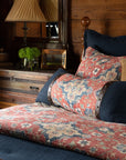 Melinda - Queen Washed Linen Duvet Cover Set Set of 3 - Red / Navy