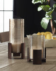 Fluted Fire - Cylinder Candleholders (Set of 2) - Bronze