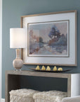 Morning Lake - Watercolor Framed Print - Blue