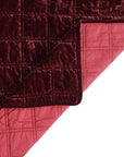 Stella - Full/Queen Faux Silk Velvet Double Box Stitch Quilt Set Set of 3 - Garnet Red