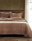 Stella - King Faux Silk Velvet Pintuck Quilt - Dusty Rose