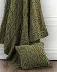 Cable Knit - Soft Wool Throw Blanket - Sage Green