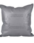 Genuine Leather - Geometric Studded Throw Pillow - Gray