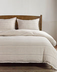 100% French Flax Linen - King Variegated Stripe Duvet Cover Set (Set of 3) - Natural / Light Blue