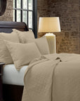 Diamond Linen - Full/Queen Linen Cotton Diamond Quilt Set Set of 3 - Light Tan