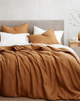 100% French Flax Linen - Queen Duvet Cover Set Set of 3 - Caramel