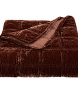 Stella - Faux Silk Velvet Double Box Stitch Throw - Copper Brown
