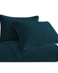 Stonewashed Cotton Velvet - Full/Queen Quilt Set Set of 3 - Deep Blue