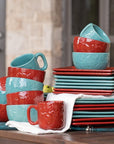 Savannah - Ceramic Dinnerware Set Set of 16 - Turquoise