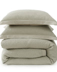 Stonewashed Cotton Waffle Weave - King Duvet Cover Set (Set of 3) - Light Tan