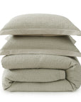 Stonewashed Cotton Waffle Weave - King Duvet Cover Set Set of 3 - Light Tan